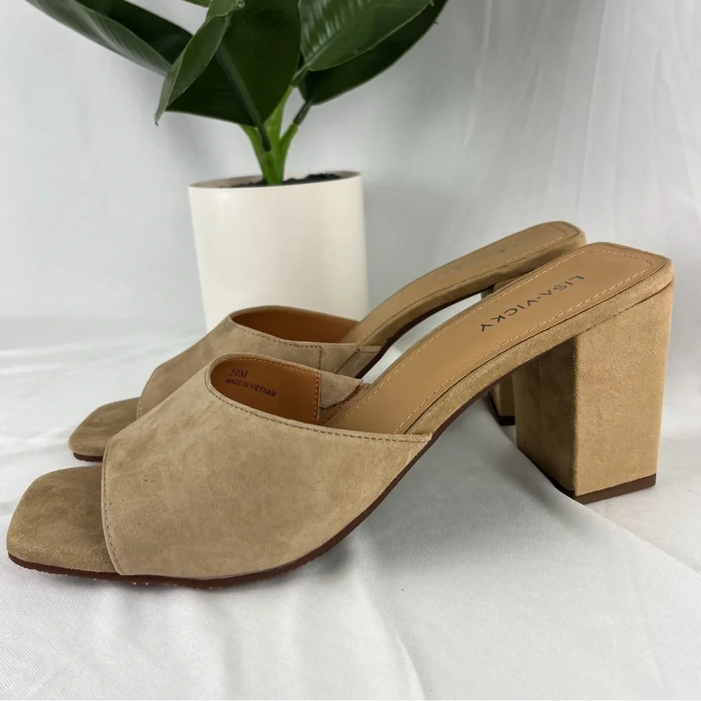 LISA‎ AND VICKY Womens Faux Suede Open Toe Blocky Heel Size 10